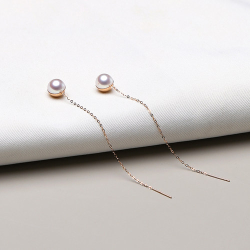 捡漏价！日本AKOYA天然海水珍珠耳线18K黄金玫瑰金耳坠正圆极光女