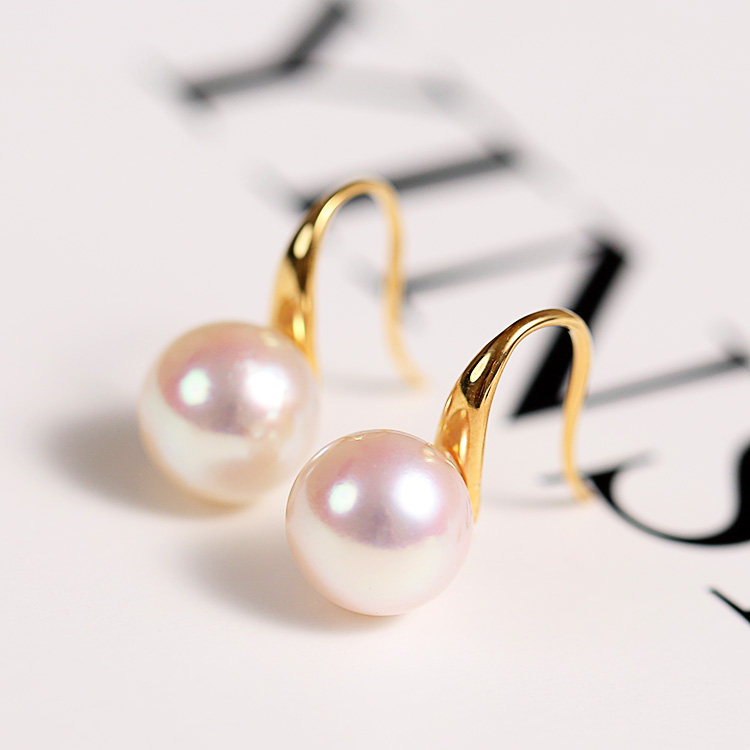 18K金日本AKOYA镜面光天然海水珍珠耳环宋慧乔款阿谷屋珍珠耳钩