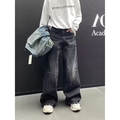美式高街复古cleanfit牛仔裤男阔腿宽松直筒微喇裤子2025四季