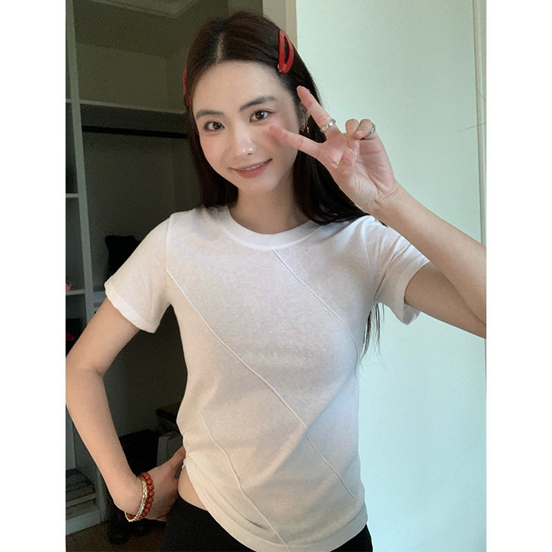 EAL结构线条短袖T恤女2024夏季新款辣妹风设计感小众休闲上衣