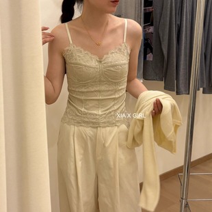 NICEE法式复古蕾丝骨线带胸垫收腰吊带新款内搭内衣美背一体背心