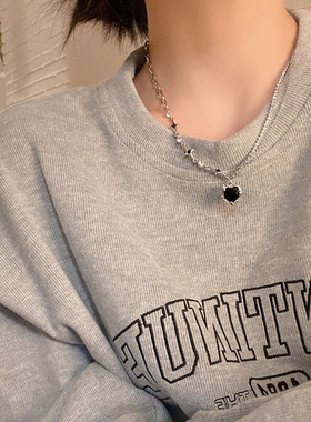 甜酷爱心双层钛钢项链女轻奢小众毛衣卫衣链设计感锁骨链吊坠