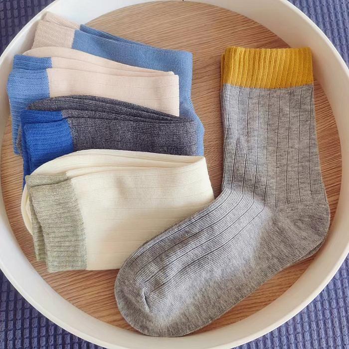 【100%纯棉儿童袜】拼色精梳棉孩子中筒袜男童全棉宝宝透气无骨袜