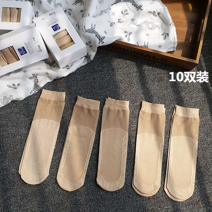 夏季薄款透肉丝袜防勾丝防滑吸汗棉底短袜子水晶丝简约耐磨袜女