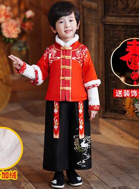 喜庆拜年儿童加绒冬装男女中国风加厚元宵喜庆唐装学校表演服