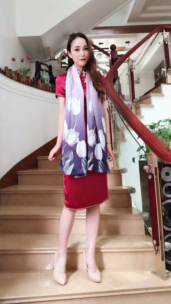 杭州丝巾四季搭旗袍外出旅游百变双层双色盘扣披肩送长辈礼品
