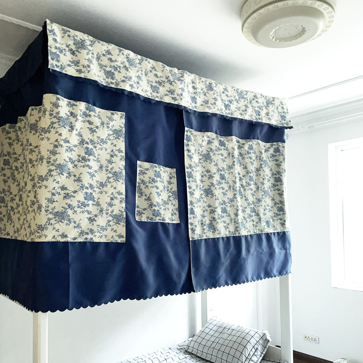 原创青花瓷中国风大学生超遮光上铺下铺寝室宿舍用品透气床帘床幔