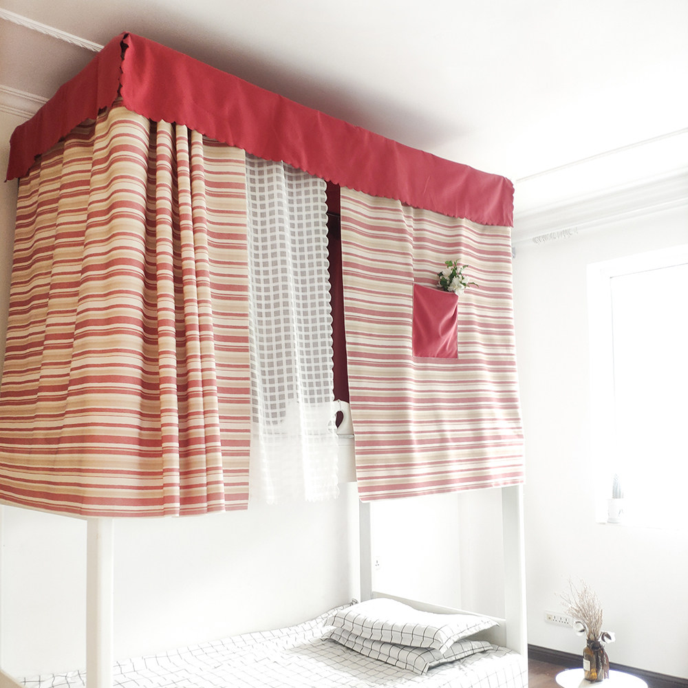复古撞色红色条纹加密大学生寝室宿舍民宿上铺下铺透气防风床帘