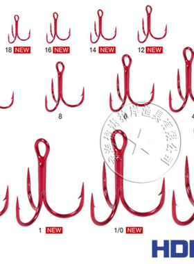 韩国海东红色三本钩 红锚钩路亚钩钩尖锋利鱼钩硬饵三锚钩HDF正品