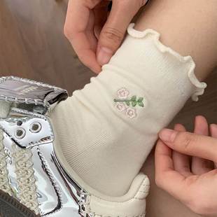 花边袜子女秋季 冬秋长袜 加厚白色中筒袜玛丽珍袜堆堆袜女配小皮鞋