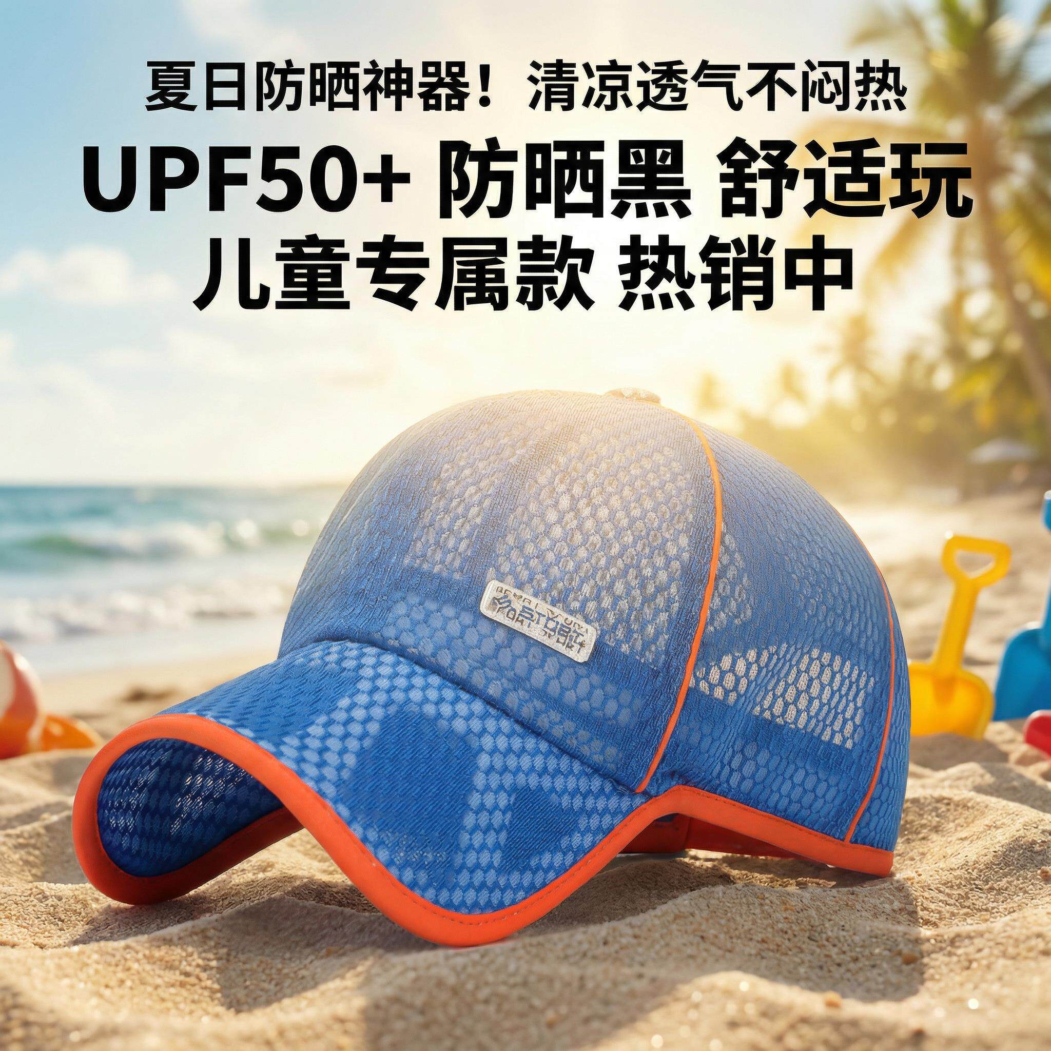 儿童防晒帽男童遮阳夏季速干棒球帽防晒透气太阳网帽中大童鸭舌帽