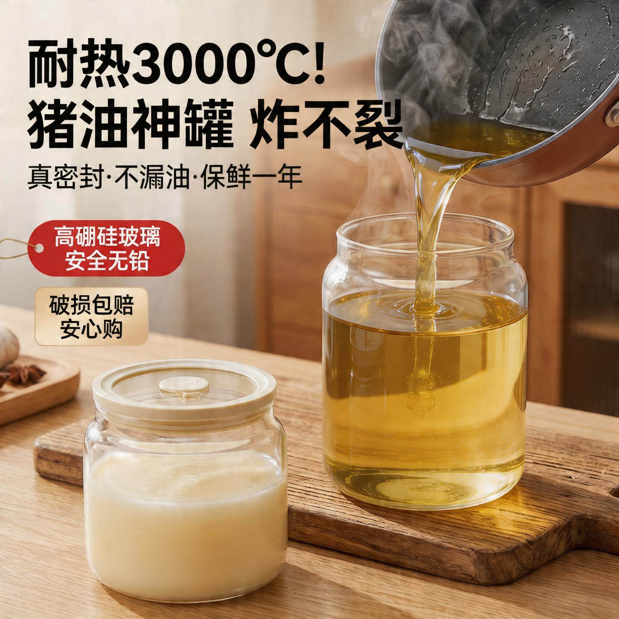 猪油罐密封耐高温食品级专用玻璃厨房家用放冰箱储油收纳带盖子油