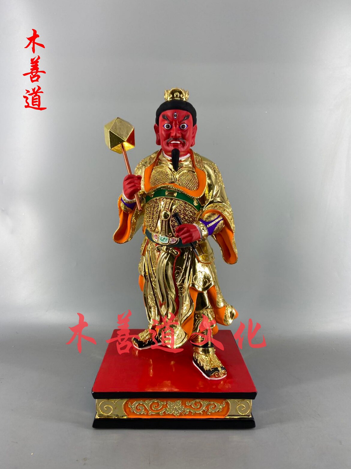 木雕神像定制苟天君雷部护法神香樟木漆线雕工艺摆件