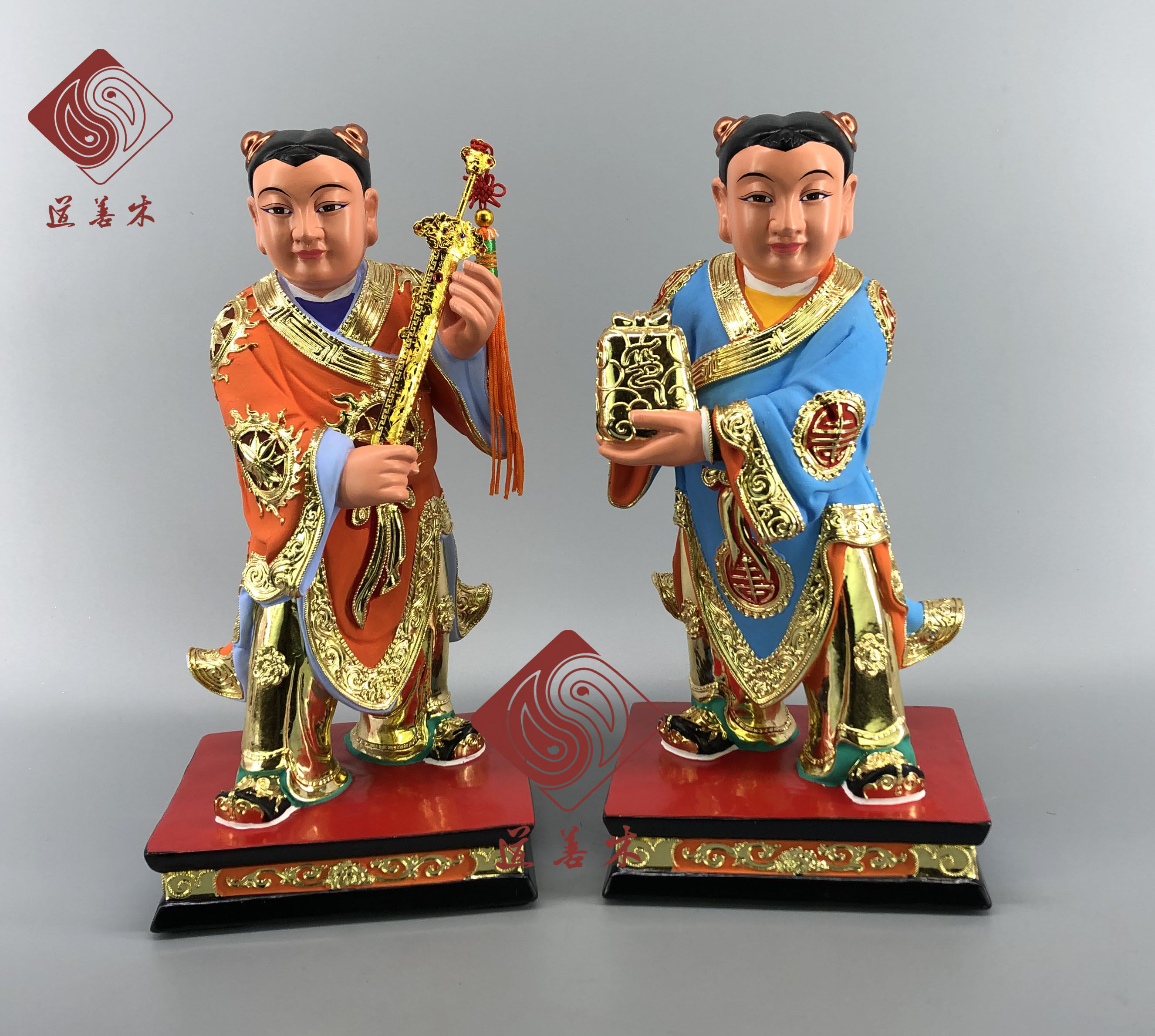 木雕剑印童子持剑童子持印童子剑印将军神像定制神坛供奉家居摆件