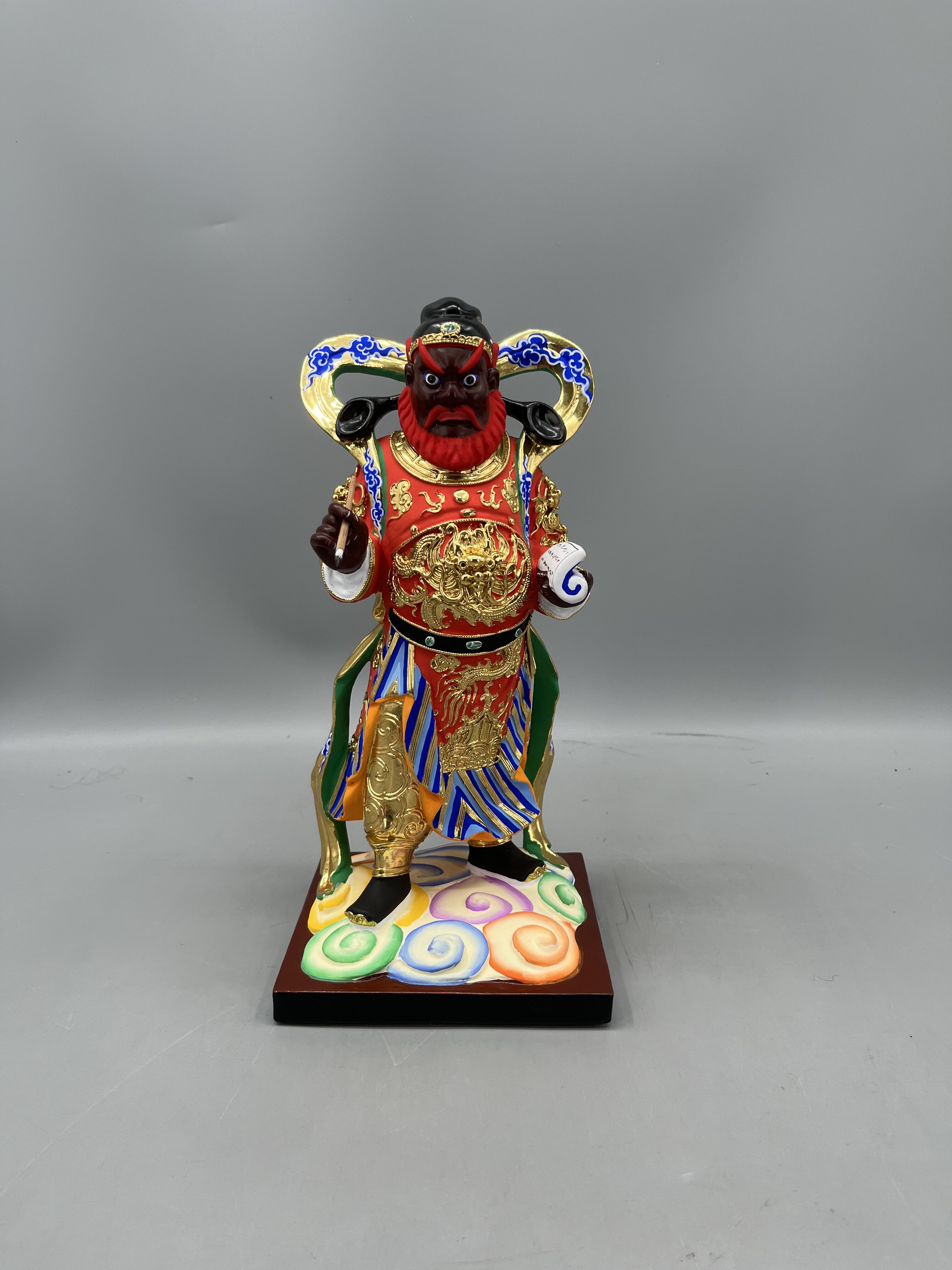 木雕神像定制辛元帅雷部辛天君香樟木漆线雕工艺30厘米