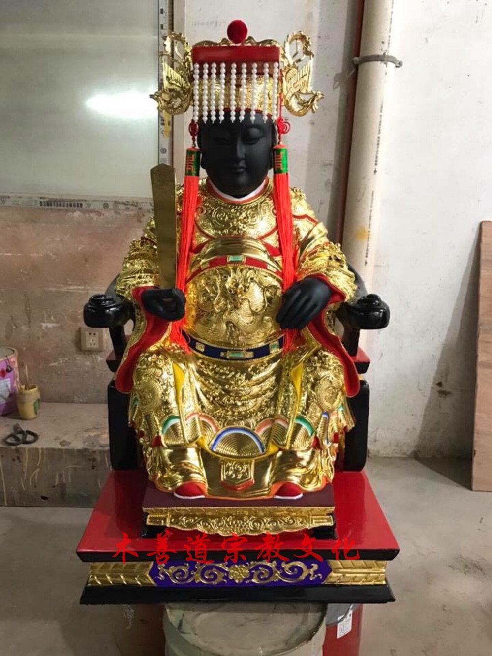 木雕神像定制妈祖黑面妈祖林默娘娘天上圣母香樟木漆线雕36寸