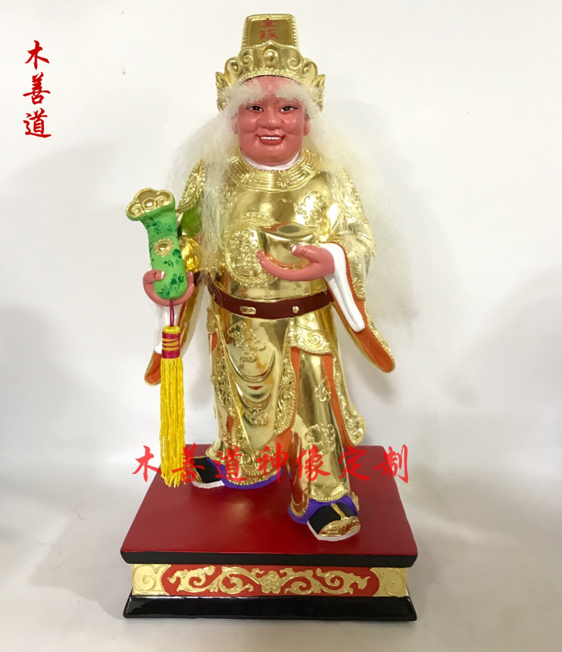 木雕神像定制阴差金钱伯招财伯送财伯樟木漆线雕精品手工48cm