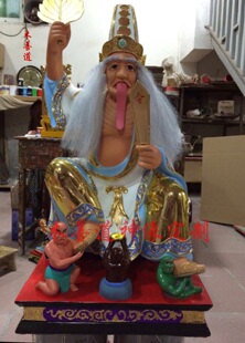 木雕神像黑白无常大二爷伯七爷八爷范谢将军坐棺材樟木漆线雕90CM