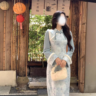 【花朝如约】新中式国风复古禅意改良旗袍2025冬季新款气质连衣裙