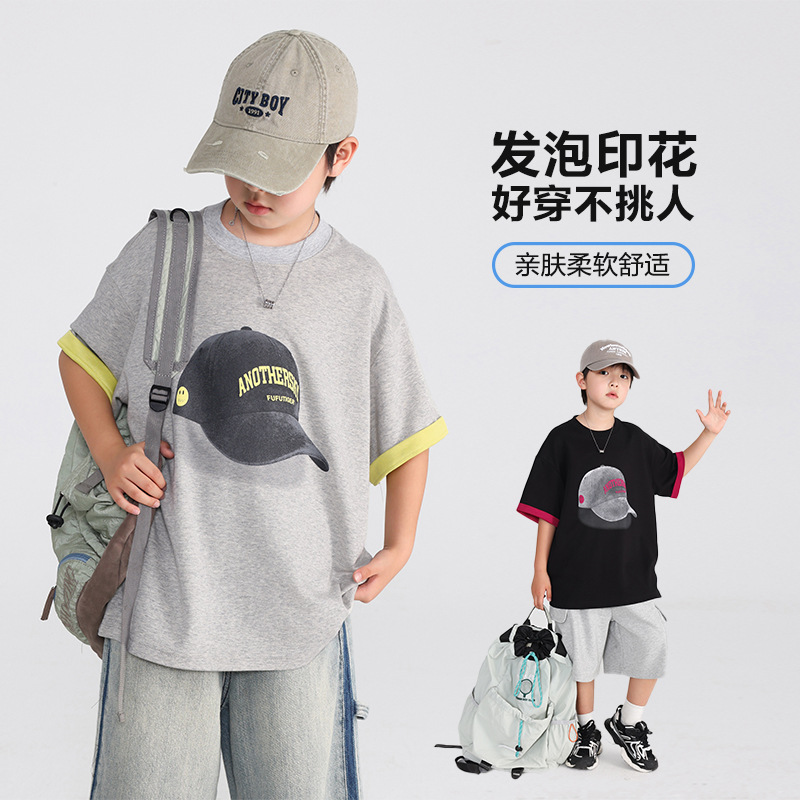 男童夏季冰感运动短袖T恤2025新款儿童夏装衣服中大童潮牌薄上衣