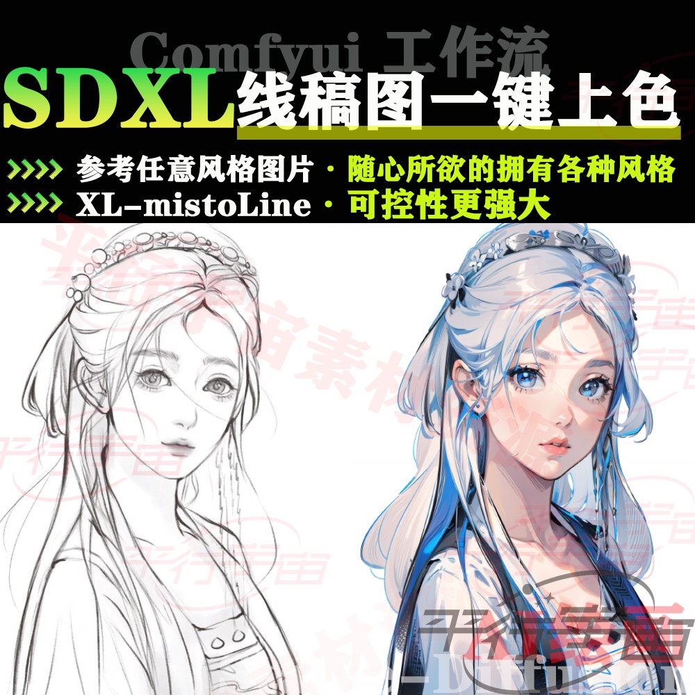 AI插画设计手绘线稿一键上色