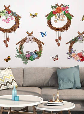卉之彩CH36031AB花环挂饰跨境圣诞布置花环蝴蝶墙贴客厅卧室贴纸