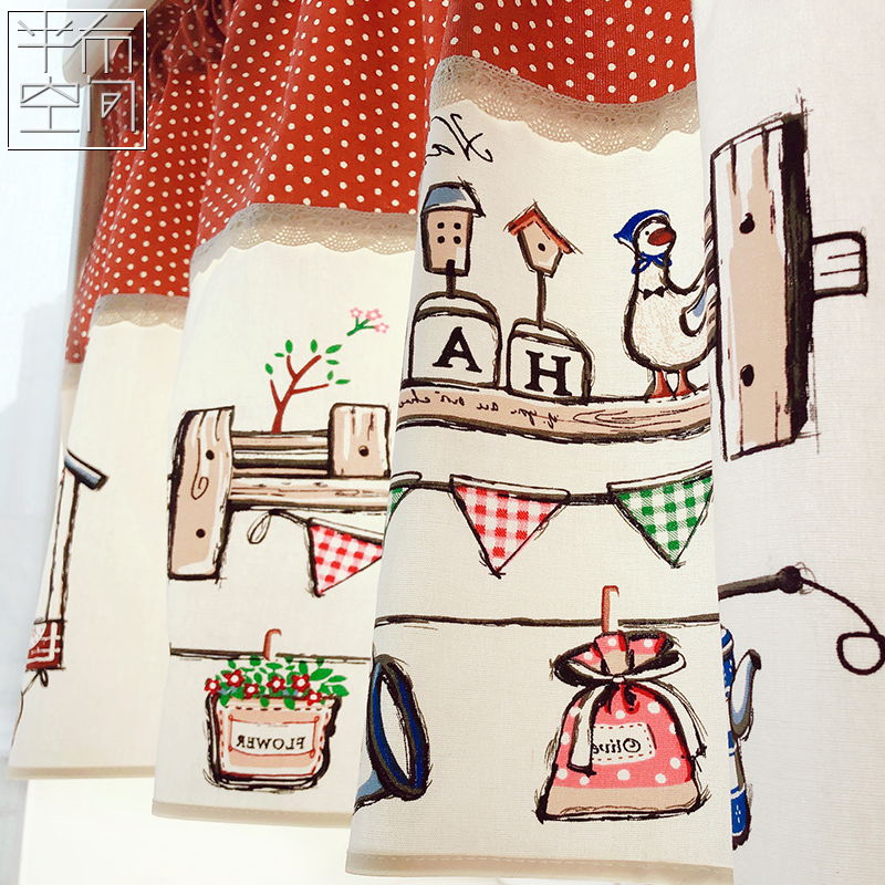 卡通厨房窗帘纯棉遮挡