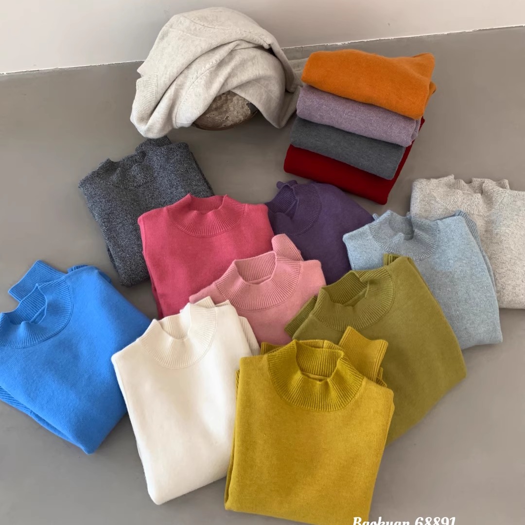 糖果色半高领纯色花线针织衫简约韩版软软宽松内搭显瘦套头毛衣女