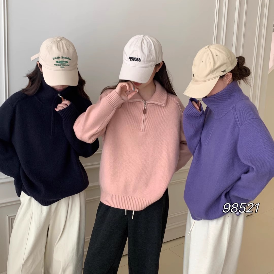 韩系新款半拉链高领毛衣