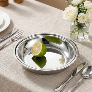 食品级不锈钢盘子大号平盘加厚骨头盘家用商用凉菜盘烧烤盘平底盘