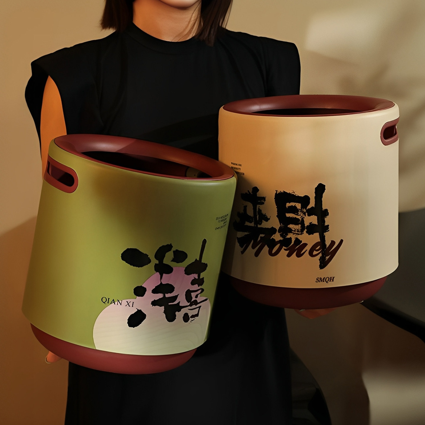 客厅垃圾桶家用2026新款轻奢高档高颜值卧室大容量创意新中式纸篓