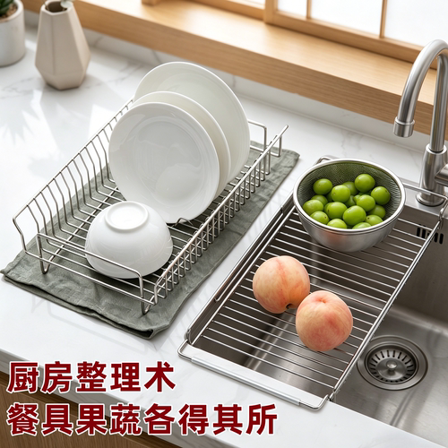 304不锈钢伸缩沥水架厨房水槽