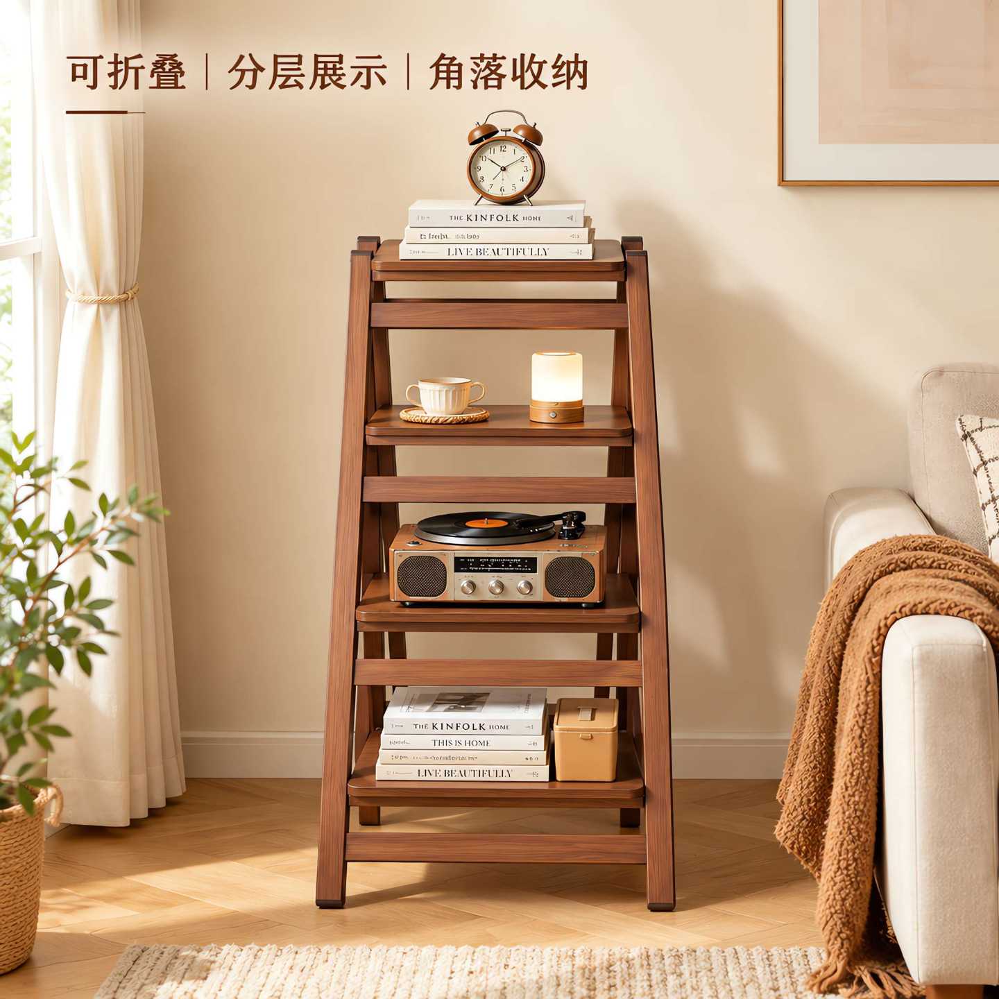 楠竹人字梯可折叠梯凳多功能折叠梯小型加厚梯子凳子角落收纳家用