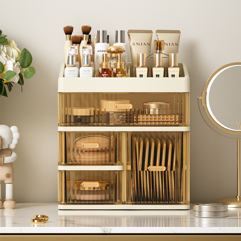 化妆品收纳盒桌面防尘置物架梳妆台高级感护肤品抽屉大容量化妆柜