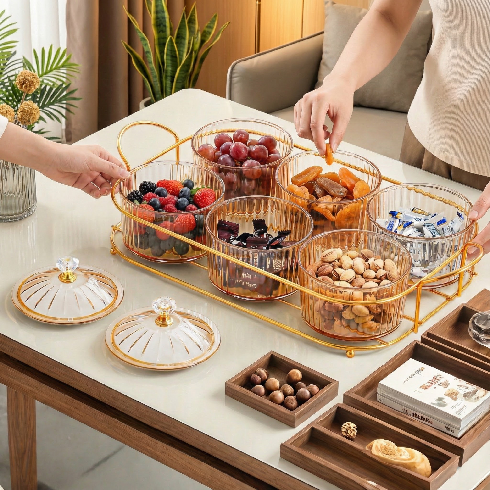 轻奢家用分格水果盘多功能零食碟干果碟收纳盘客厅茶几摆放盘果盘,家居饰品,果盘/果篓,淘宝优惠券,粉丝福利购,淘宝优惠卷