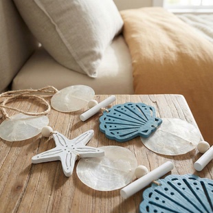 地中海风格 饰鱼串贝壳海星挂件实木麻绳风铃创意家居壁挂饰 墙面装