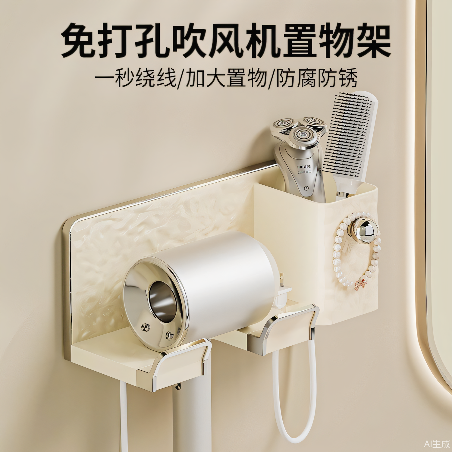 吹风机置物架壁挂免打孔卫生间浴室多功能电吹风挂架高颜值风筒架,家庭/个人清洁工具,吹风机置物架,淘宝优惠券,粉丝福利购,淘宝优惠卷