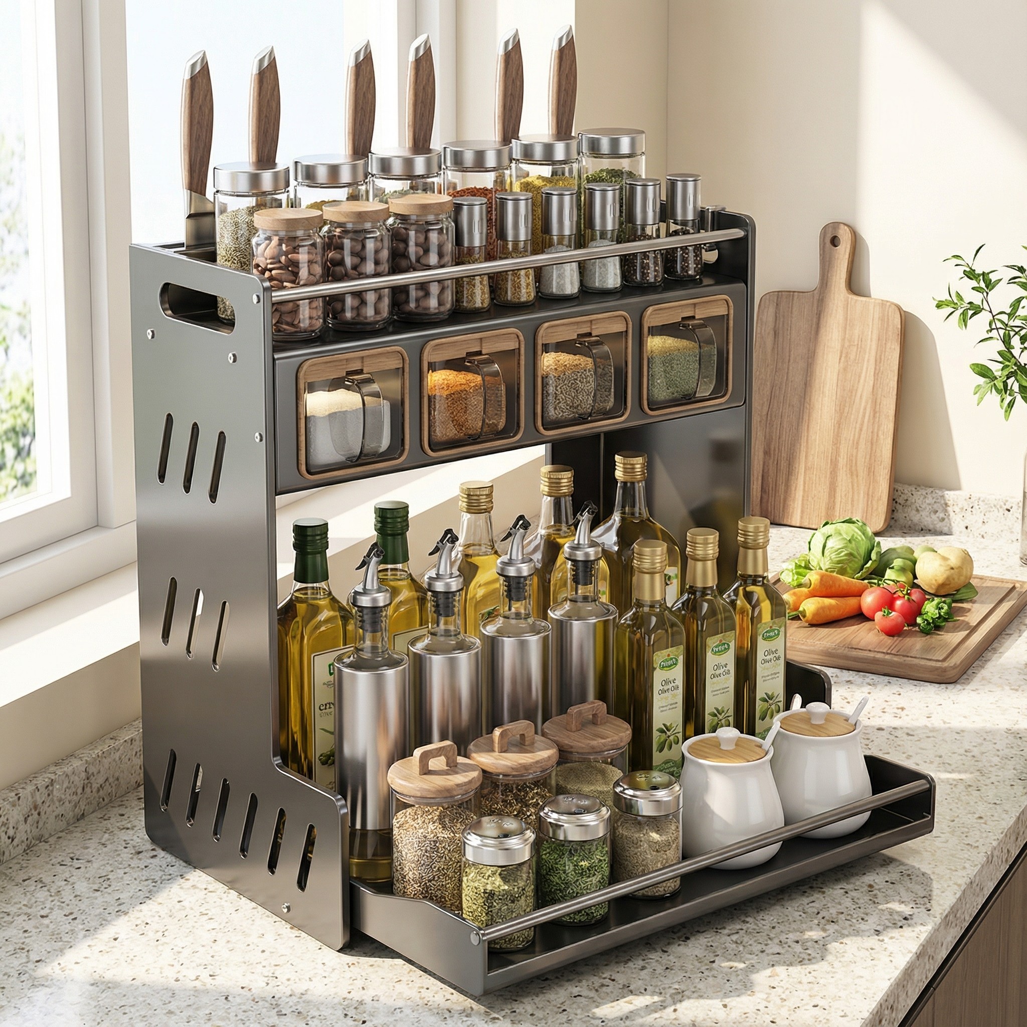 厨房抽拉置物架调料架子调料罐转角多功能厨房刀架筷笼调味品收纳,厨房/烹饪用具,调料置物架,淘宝优惠券,粉丝福利购,淘宝优惠卷