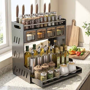 厨房抽拉置物架调料架子调料罐转角多功能厨房刀架筷笼调味品收纳