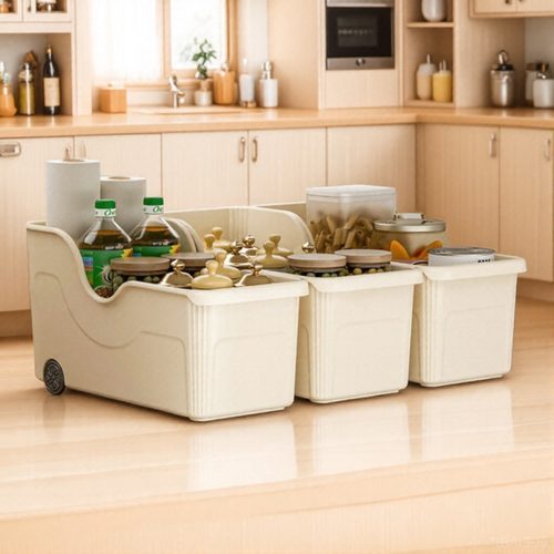 带滑轮加固大容量厨房锅具收纳盒