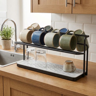 两层杯子桌面茶杯咖啡杯纳吧台高级感杯展示杯子沥水水杯多置物架