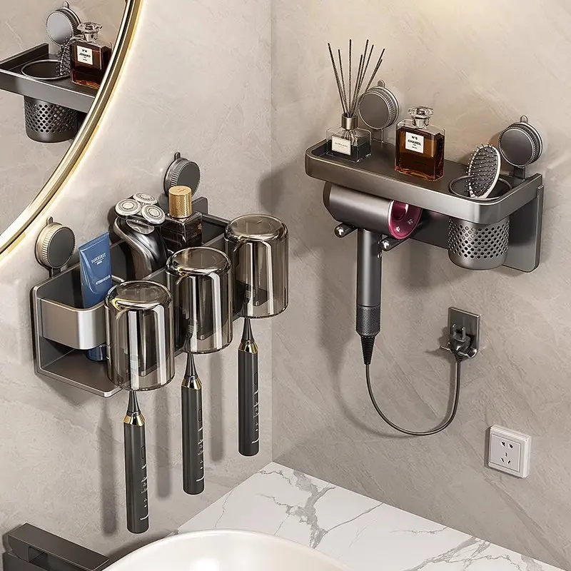 牙刷置物架免打孔枪灰卫生间