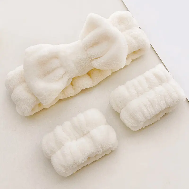 珊瑚绒洗脸防湿三件套洗漱防打湿