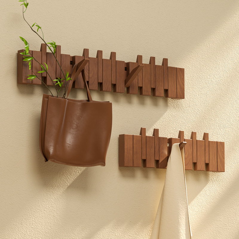 钢琴键衣帽架实木壁挂式衣服架