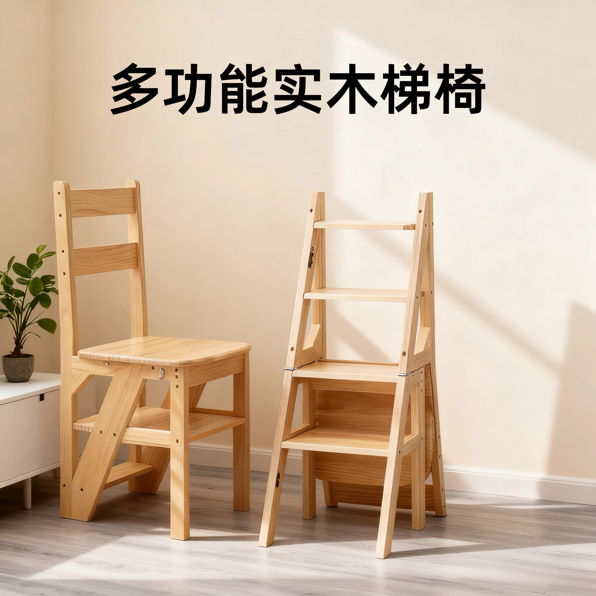 实木折叠梯椅家用梯梯子椅子两用