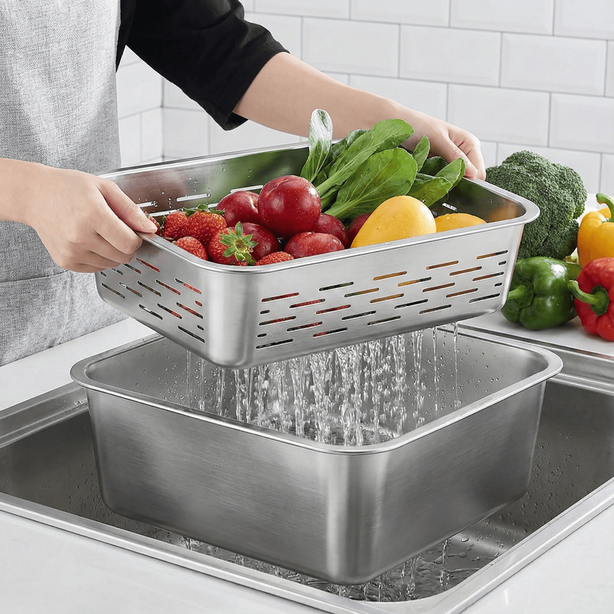 食品级长方形不锈钢过滤盆家用厨房洗菜切片刨丝沥水篮盆子大漏盆,餐饮具,洗菜盆/沥水篮/漏水筛,淘宝优惠券,粉丝福利购,淘宝优惠卷
