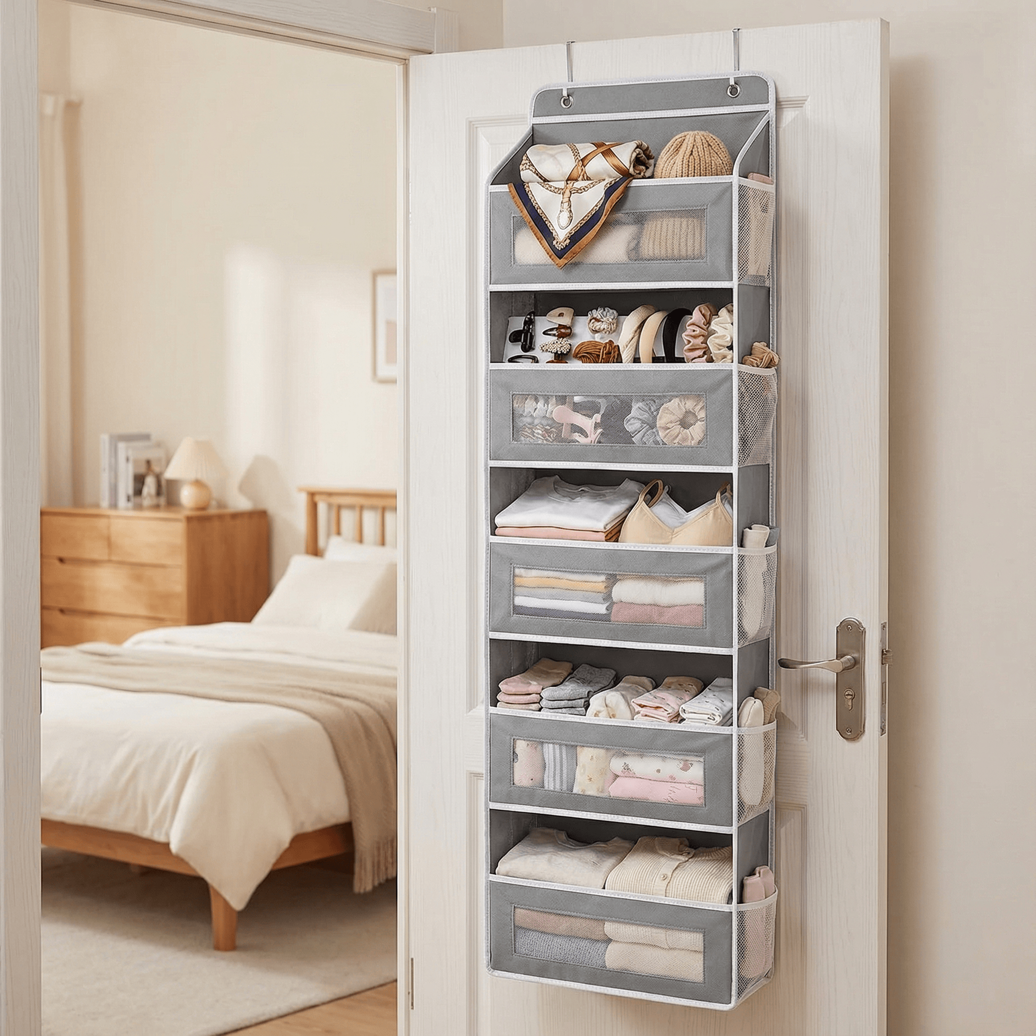 五层纺布门后挂袋大容量家居卧室挂式收纳袋悬挂储物壁挂式悬挂式,收纳整理,收纳挂袋,淘宝优惠券,粉丝福利购,淘宝优惠卷