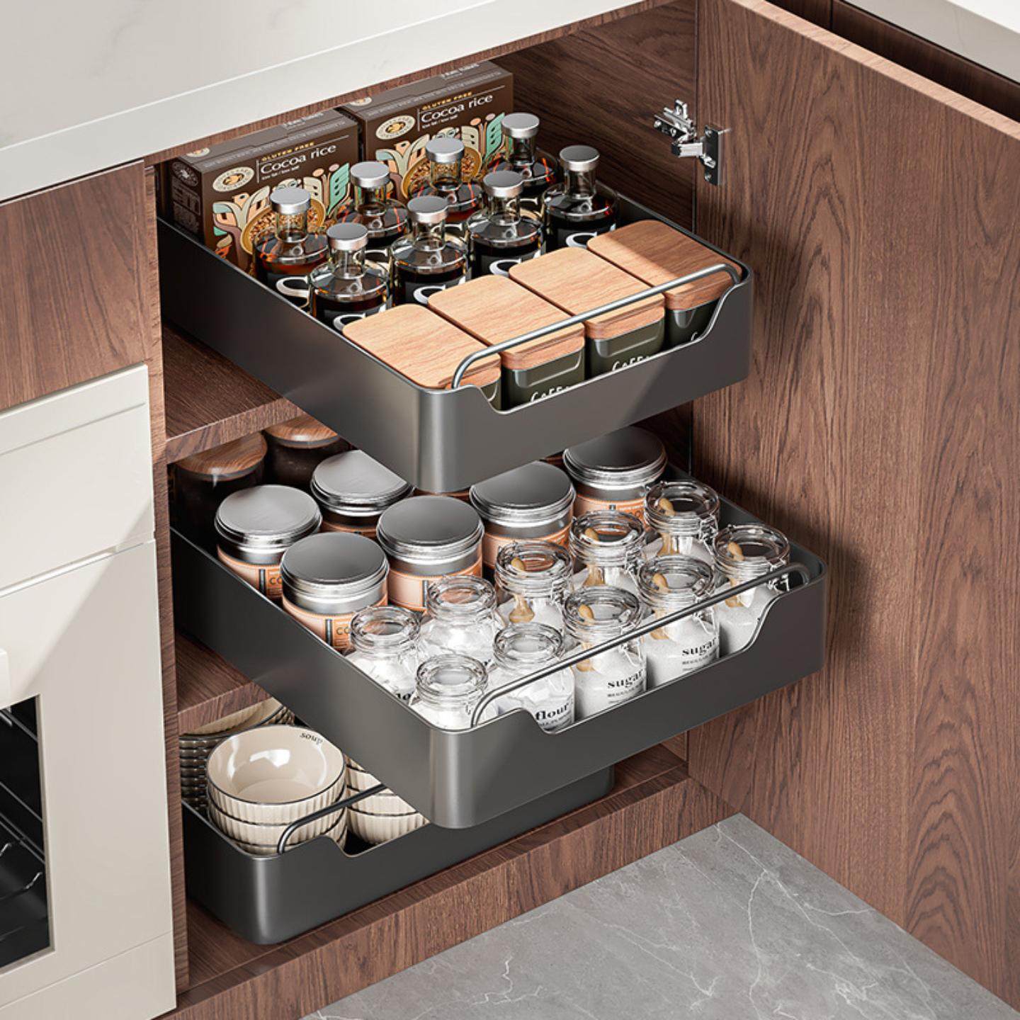 橱柜改抽屉拉篮厨房抽屉式收纳盒调味料下水槽加长抽拉式置物架子,厨房/烹饪用具,厨房抽屉置物架,淘宝优惠券,粉丝福利购,淘宝优惠卷
