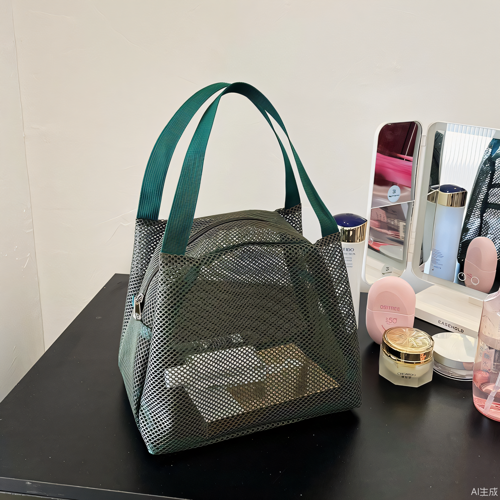 大容量拉链网眼包便当包