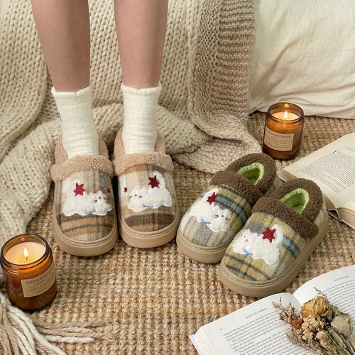 卡通棉鞋情侣款秋冬季新款刺绣